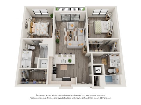 2 bed 2 bath floor plan U at Elevate Apartments, Wisconsin, 53718